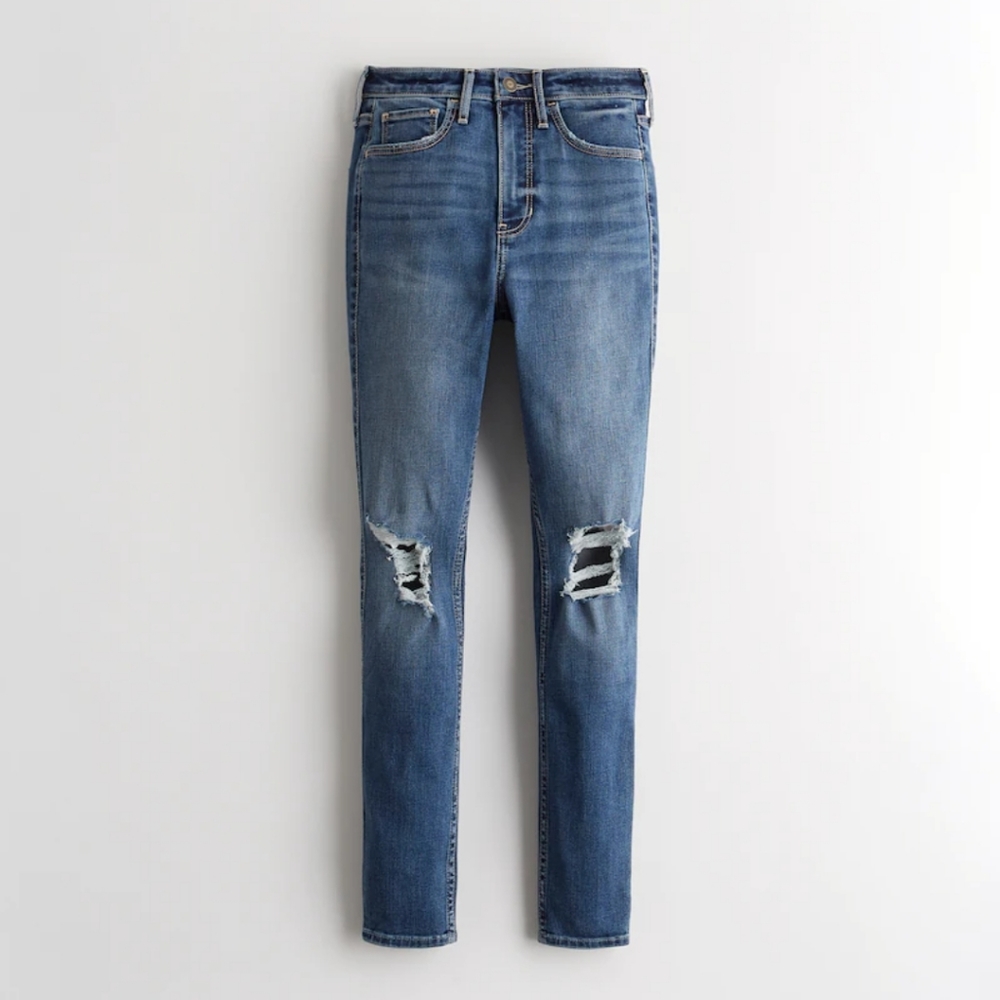 Hollister ULTRA HIGH-RISE RIPPED MEDIUM WASH SUPER SKINNY JEANS (Soft Stretch)